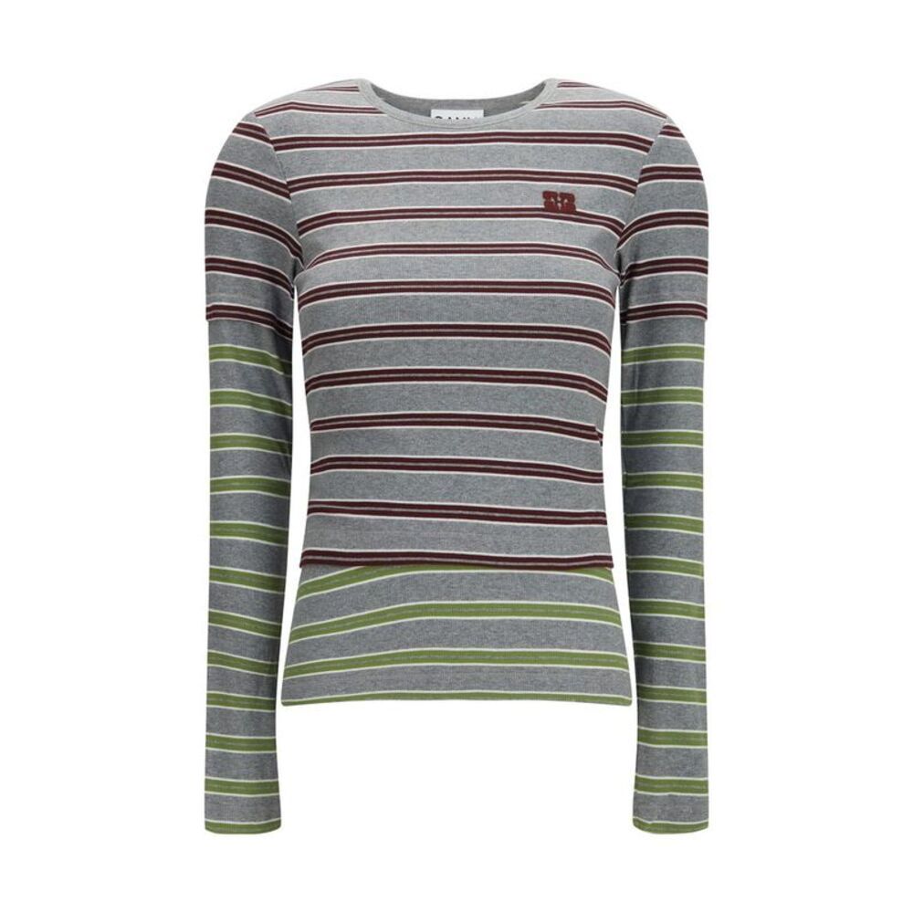 Ganni Gray Cotton Long Sleeve Women's T-Shirt